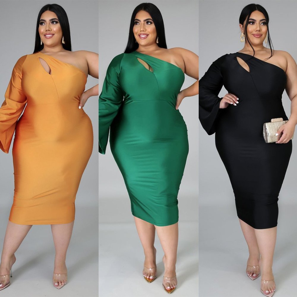 *On Sell*- Plus Size SEXY One Shoulder Midi Dress